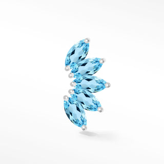 Flat Back Earring Blue Topaz Med Lotus 14K White