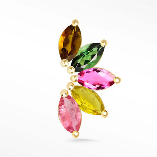 Flat Back Earring Multi Tourmaline Large Lotus 14K Yellow