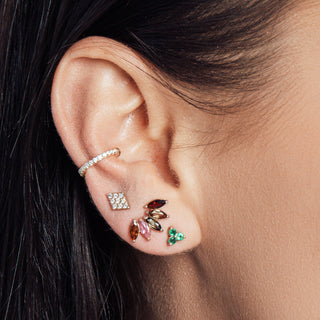 Flat Back Earring Multi Tourmaline Large Lotus 14K Yellow