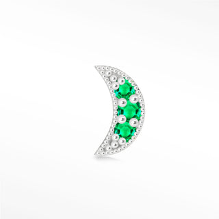 Flat Back Earring Emerald Moon 14k White