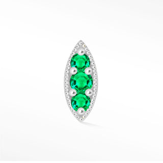 Flat Back Earring Emerald Marquise 14k White