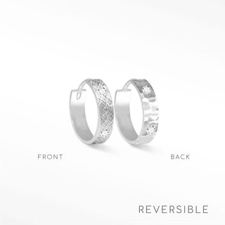 Diamond Hammer & Florentine 14k White Gold Reversible Huggies 13mm