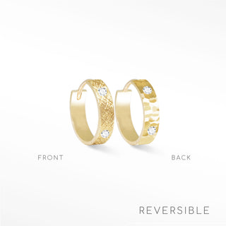 Diamond Hammer & Florentine 14k Yellow Gold Reversible Huggies 13mm