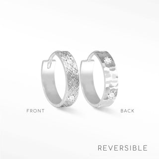 Diamond Hammer & Florentine 14k White Gold Reversible Huggies 15mm