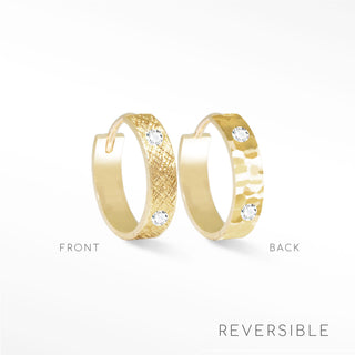 Diamond Hammer & Florentine 14k Yellow Gold Reversible Huggies 15mm