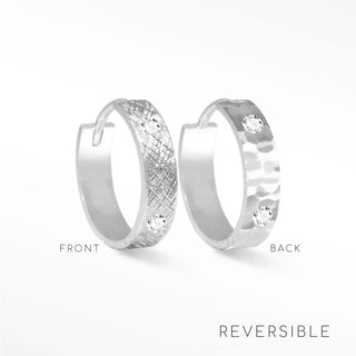 Diamond Hammer & Florentine 14k White Gold Reversible Huggies 18mm