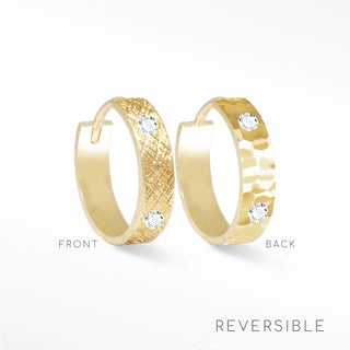 Diamond Hammer & Florentine 14k Yellow Gold Reversible Huggies 18mm