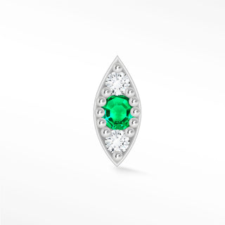 Flat Back Earring Emerald Evil Eye 14k White
