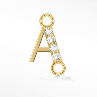 Initial 5mm with Pave LG Diamonds on 14k Gold Sideways Connectors for Permanent Jewelry