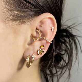 Flat Back Earring Moissanite Baby Lotus Small 14k Yellow