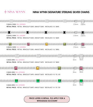 Wholesale Permanent Jewelry Cuban Square Bezel Sterling Silver Chain Designer Line
