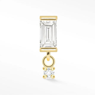Flat Back Earring Diamond Baguette Dangle 14K Yellow