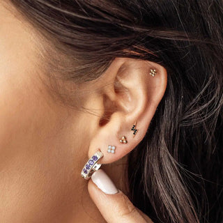 Flat Back Earring Black Diamond Lightning Bolt Large 14k Yellow
