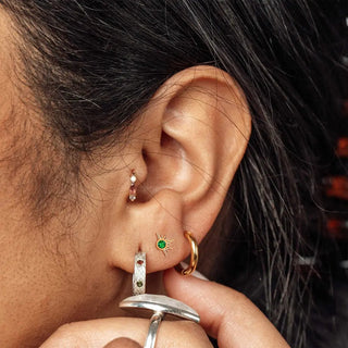 Flat Back Earring Emerald Demi Star 14k Yellow