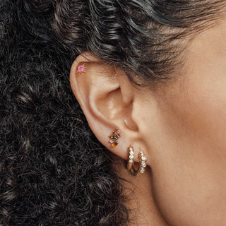 Flat Back Earring Pink Tourmaline Demi Star 14k Yellow