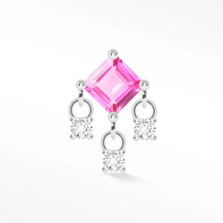 Flat Back Earring Pink Sapphire Chandelier 14k White