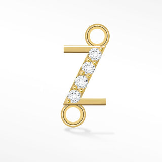 Initial 5mm with Pave LG Diamonds on 14k Gold Sideways Connectors for Permanent Jewelry