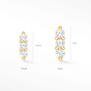 Flat Back Earring Diamond 3 Scones Small 14k Yellow