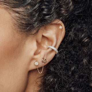 Flat Back Earring Diamond Demi Star 14k Yellow