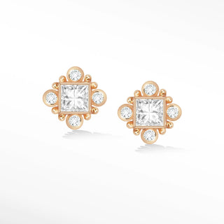 diamond stud earrings Princess in rose gold