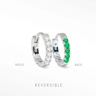 emerald hoop earrings worn on model in sterling silver for everyday elegance