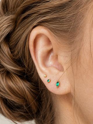 Flat Back Earring Emerald 2mm Bezel 14k Yellow