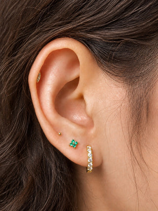 Flat Back Earring Emerald Clover Med 14k Yellow