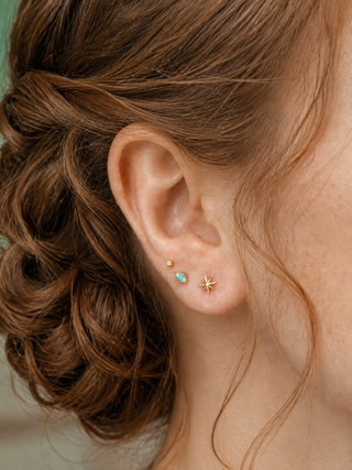 Flat Back Earring Turquoise Evil Eye 14k Yellow