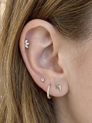 Flat Back Earring Moissanite Baby Lotus  Med 14K Yellow
