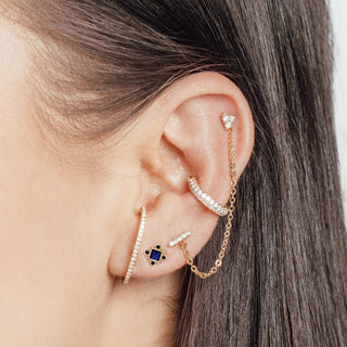 Flat Back Earring Princess cut Blue Sapphire 14k Yellow
