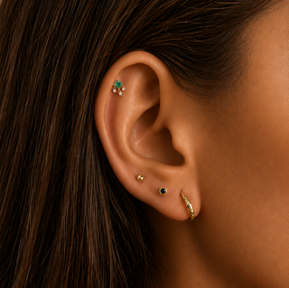 Flat Back Earring Emerald Chandelier 14k Yellow