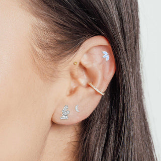 Flat Back Earring Moonstone Baby Lotus Med 14k White