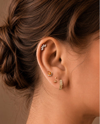 Flat Back Earring Moissanite Small Lotus 14k Yellow