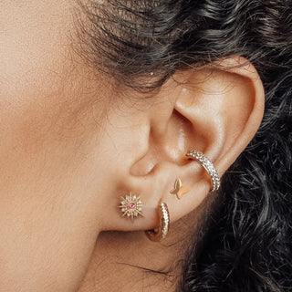 Flat Back Earring Mama Butterfly 14k Yellow