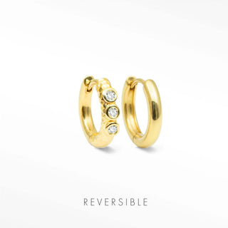 Gold Hoop Earrings 18k Vermeil - Diamond fron and back