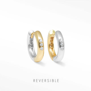 Two tone hoop earrings with diamond detail and reversible design