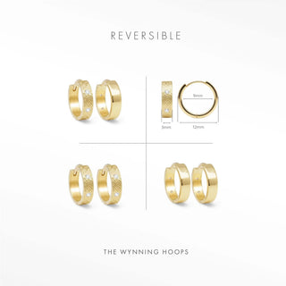 Huggie Earrings Gold Florentine Diamond | Wynning Reversible Hoops