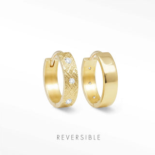 Huggie Earrings Gold Florentine Diamond 14k | Wynning Reversible Hoops