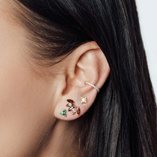 Flat Back Earring Moonstone Princess cut 14k Yellow