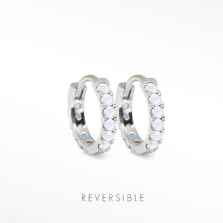 moonstone and tourmaline hoop earrings Natalie in 14k white gold with moonstone and tourmaline