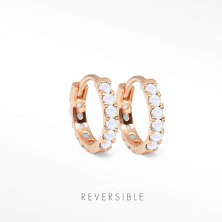 moonstone and tourmaline hoop earrings Natalie in 14k rose gold with moonstone and tourmaline
