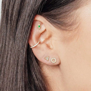 Flat Back Earring Emerald Evil Eye 14k Yellow