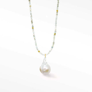 Aquamarine Baroque Pearl Gold 18k Necklace - Nina Wynn