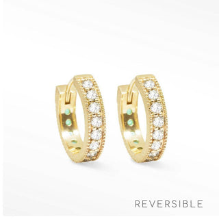 Gemma Natural Diamond & Emerald 18k Yellow Gold Reversible Huggies 15mm - Nina Wynn