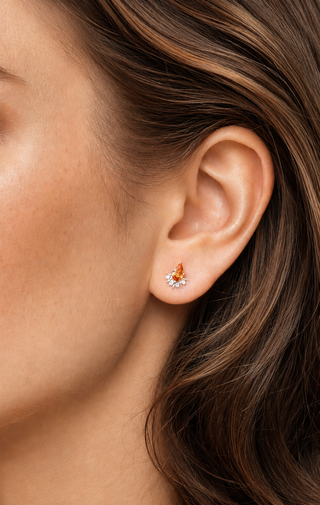 Flat Back Earring Padparadscha Sapphire Princess 14K Yelloww