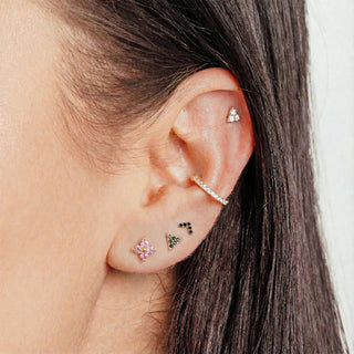 Flat Back Earring Ruby Clover Med 14k Yellow