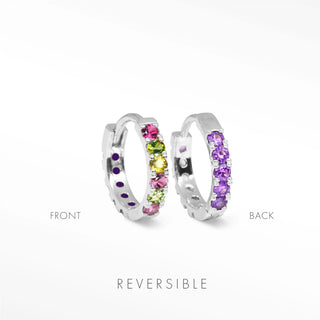tourmaline and amethyst hoop earrings Natalie worn on model in sterling silver for reversible gemstone styling