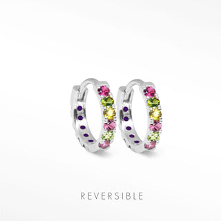 tourmaline and amethyst hoop earrings Natalie in sterling silver with tourmaline and amethyst