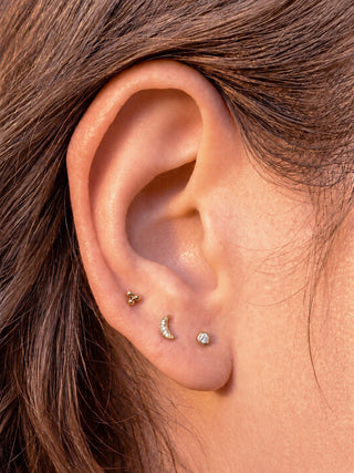 Flat Back Earring Medium Tri-bead 14k Yellow