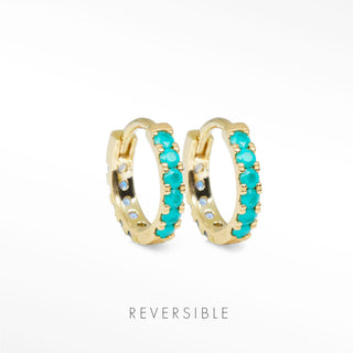 turquoise and moonstone hoop earrings Natalie in 14k yellow gold with turquoise and moonstone